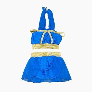 Pumpers Dancewear | Blue and Gold Arabian Style Costume Two Piece Set, Kids XL